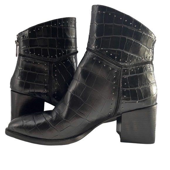 Donald J. Pliner Shoes - Donald J. Pliner Gemini Crocodile Black Block Heel Ankle Boot Silver Studded 8.5